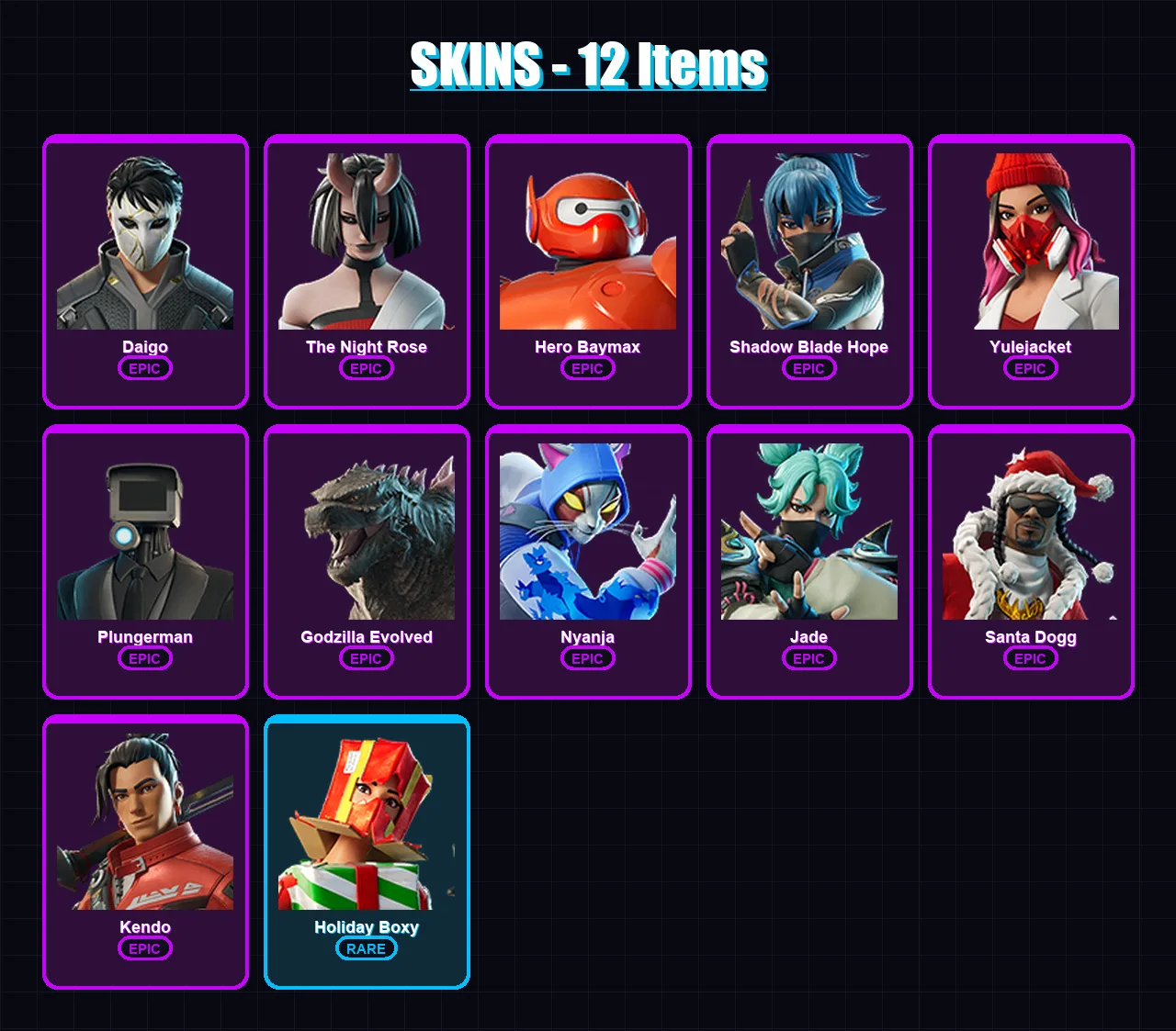 [PC/XBOX/PSN] | Daigo | The Night Rose | Hero Baymax | Shadow Blade Hope | Yulejacket | 12 skin | 37 pickaxe | 33 emote | 33 glider | Lv578