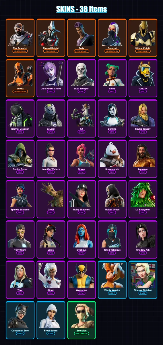 [PC/XBOX/PSN] | The Scientist | Eternal Knight | Fade | Catalyst | Ultima Knight | 38 skin | 51 pickaxe | 42 emote | 45 glider | Lv738