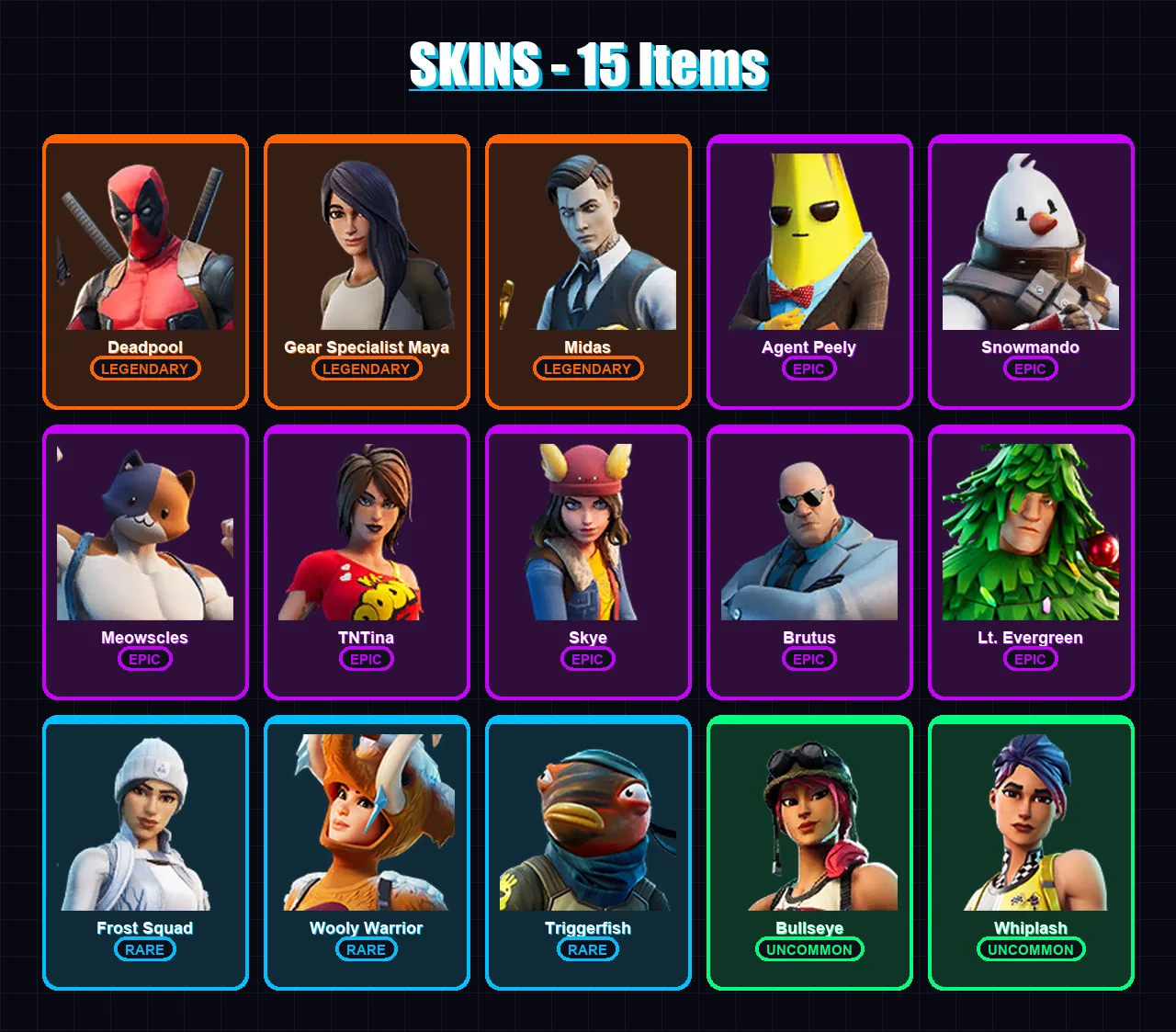 [SWITCH/XBOX/PSN/PC] | Deadpool | Gear Specialist Maya | Midas | Agent Peely | Snowmando | 15 skin | 25 pickaxe | 36 emote | 27 glider | Lv825