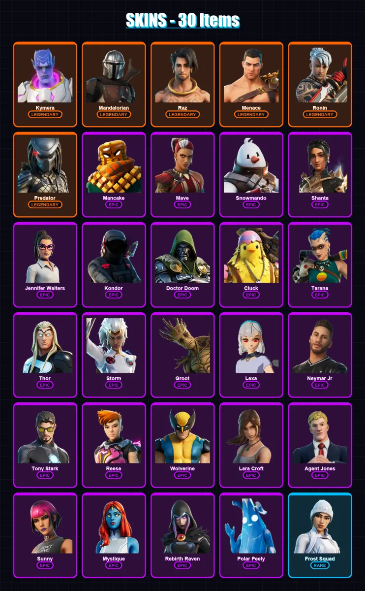 [PC/XBOX/PSN] | Kymera | Mandalorian | Raz | Menace | Ronin | 30 skin | 33 pickaxe | 19 emote | 31 glider | Lv354