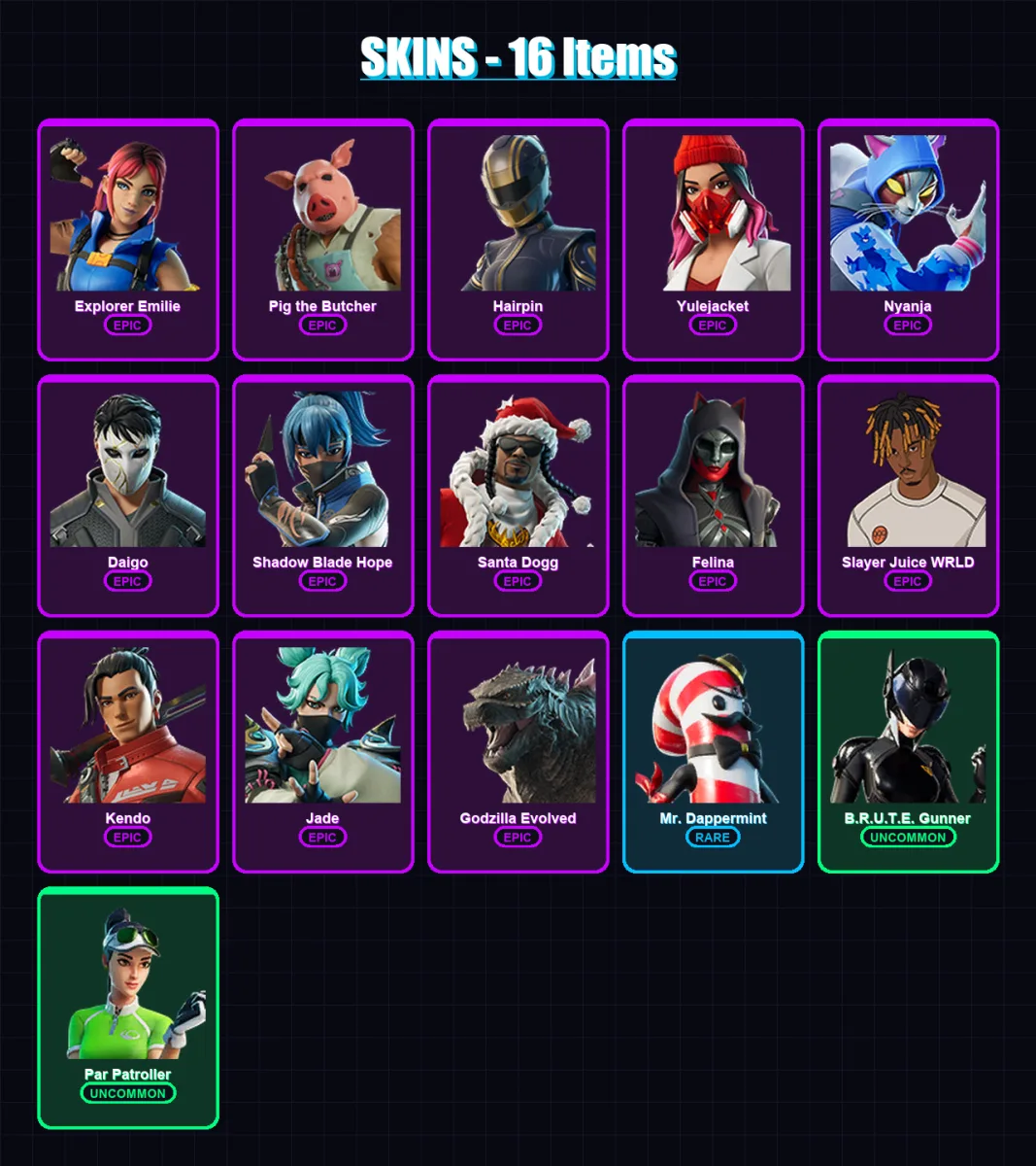 [PC/XBOX/PSN] | Explorer Emilie | Pig the Butcher | Hairpin | Yulejacket | Nyanja | 16 skin | 41 pickaxe | 22 emote | 20 glider | Lv387 — Fortnite account