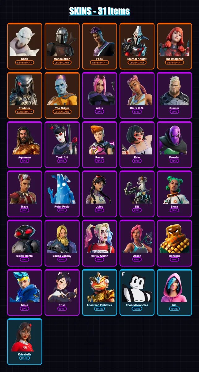 [PC/PSN] | Snap | Mandalorian | Fade | Eternal Knight | The Imagined | 31 skin | 41 pickaxe | 44 emote | 37 glider | Lv650