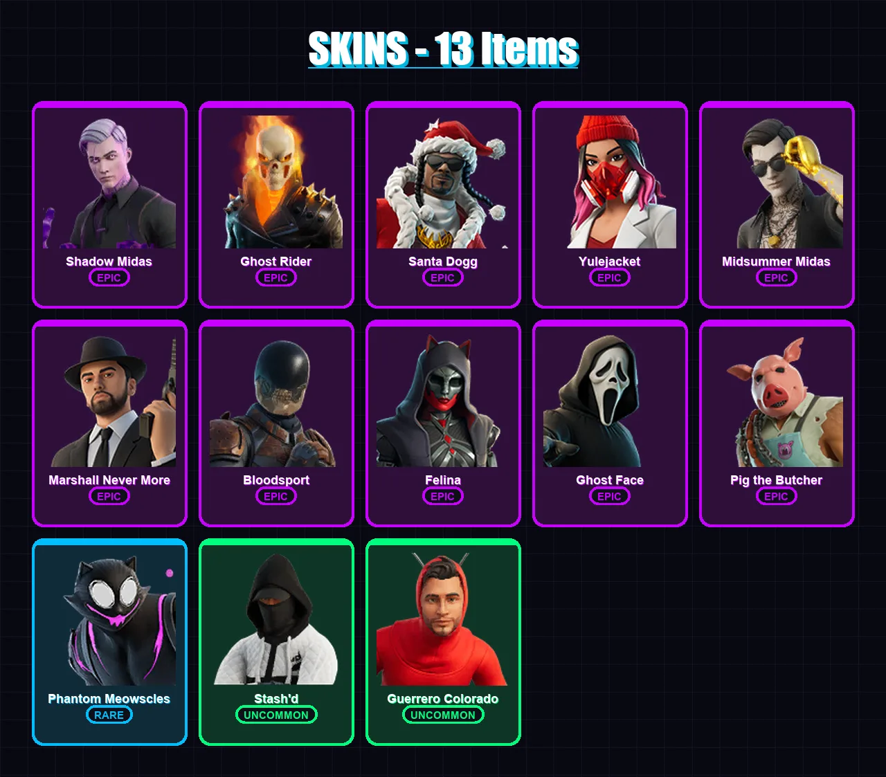 [PS4/PS5/PC] | Shadow Midas | Ghost Rider | Santa Dogg | Yulejacket | Midsummer Midas | 13 skin | 58 pickaxe | 27 emote | 37 glider | Lv522