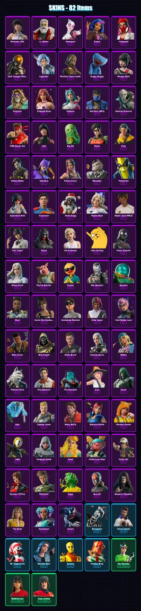 [PS4/PS5/XBOX/PC] | Rockstar LISA | Lt. Winter | Gwenpool | Carina | Yulejacket | 82 skin | 141 pickaxe | 88 emote | 84 glider | Lv1623