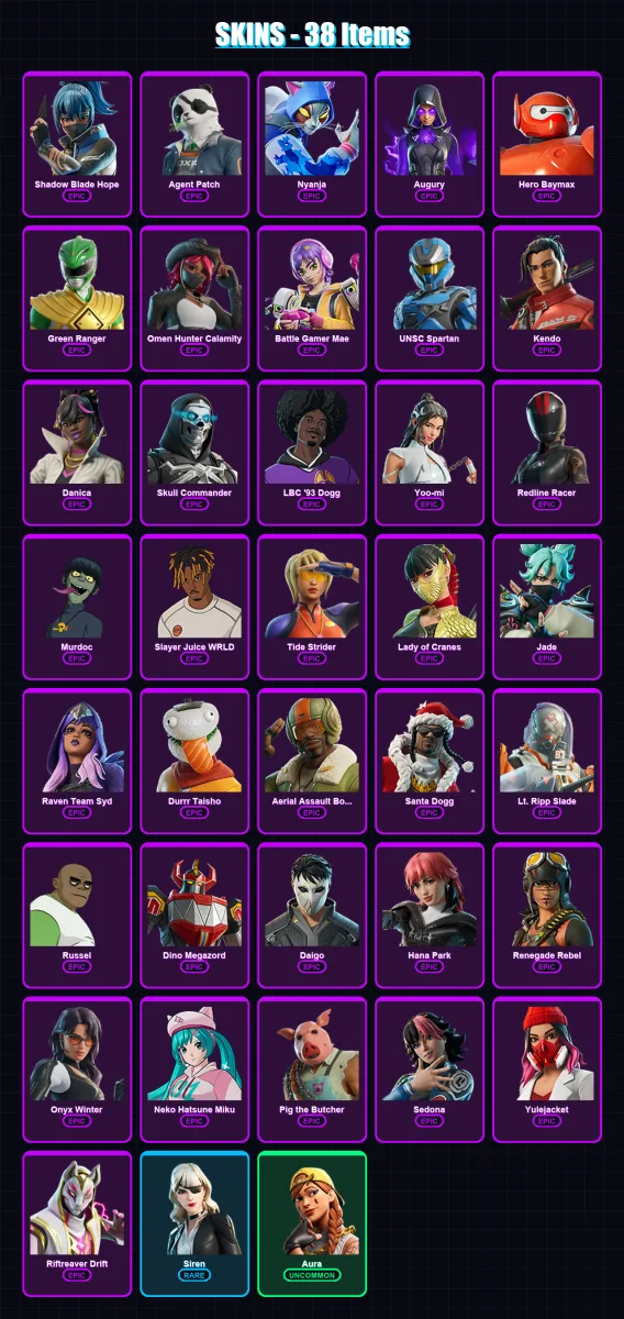 [PC] | Shadow Blade Hope | Agent Patch | Nyanja | Augury | Hero Baymax | 38 skin | 61 pickaxe | 44 emote | 31 glider | Lv282