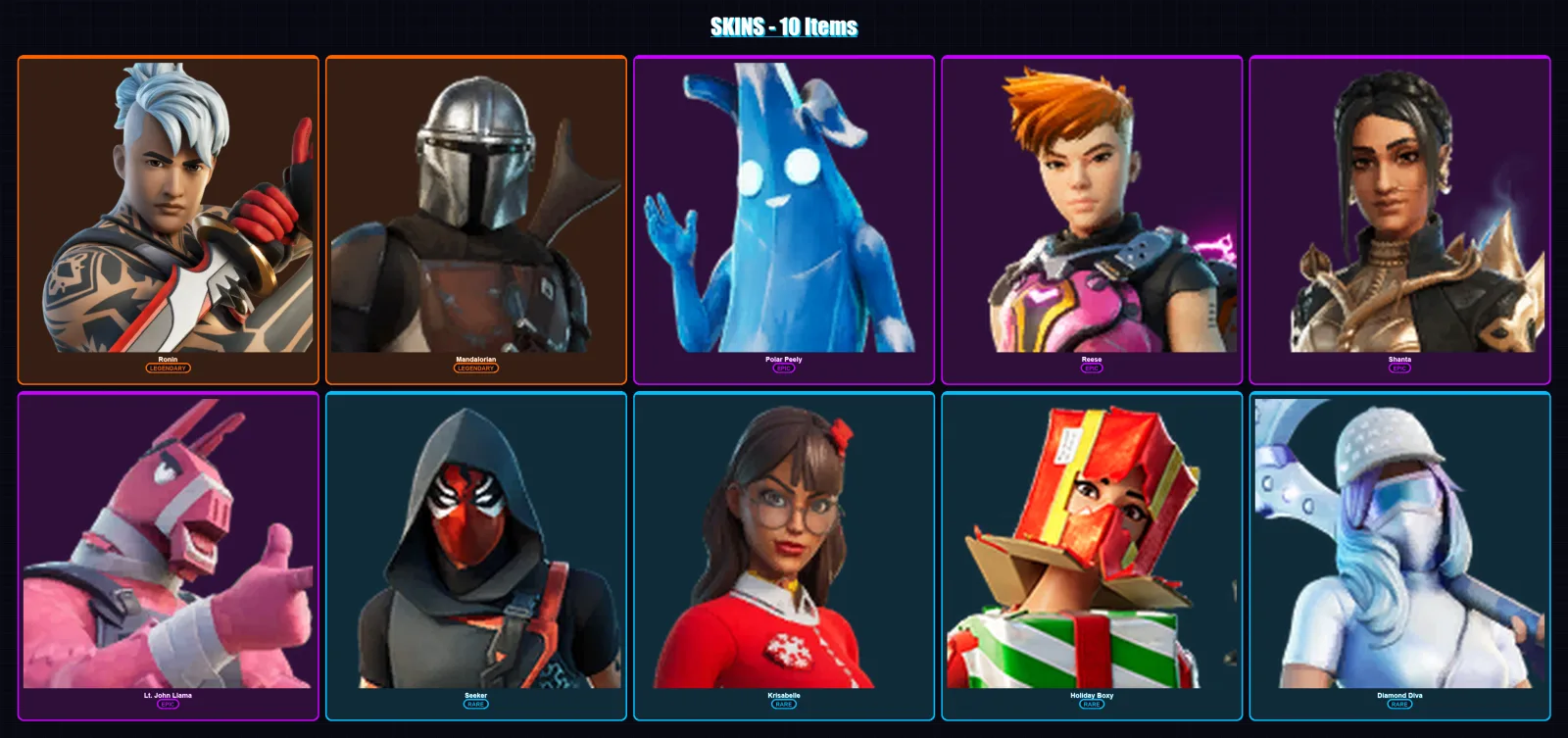 [PC/XBOX] | Ronin | Mandalorian | Polar Peely | Reese | Shanta | 10 skin | 13 pickaxe | 14 emote | 15 glider | Lv134