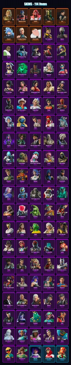[PC/PSN] | Zeus | Optimus Prime | Valeria | Hades | Era | 114 skin | 145 pickaxe | 116 emote | 108 glider | Lv1723