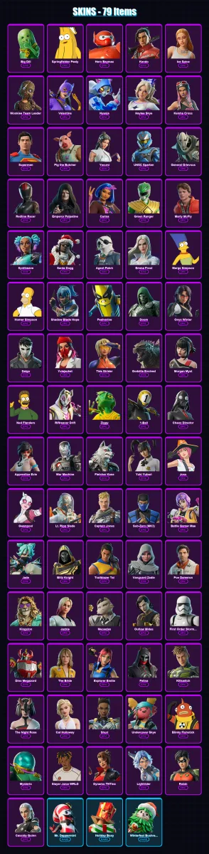 [PC/XBOX/PSN] | Big Dill | Springfielder Peely | Hero Baymax | Kendo | Ice Spice | 79 skin | 138 pickaxe | 93 emote | 97 glider | Lv1855