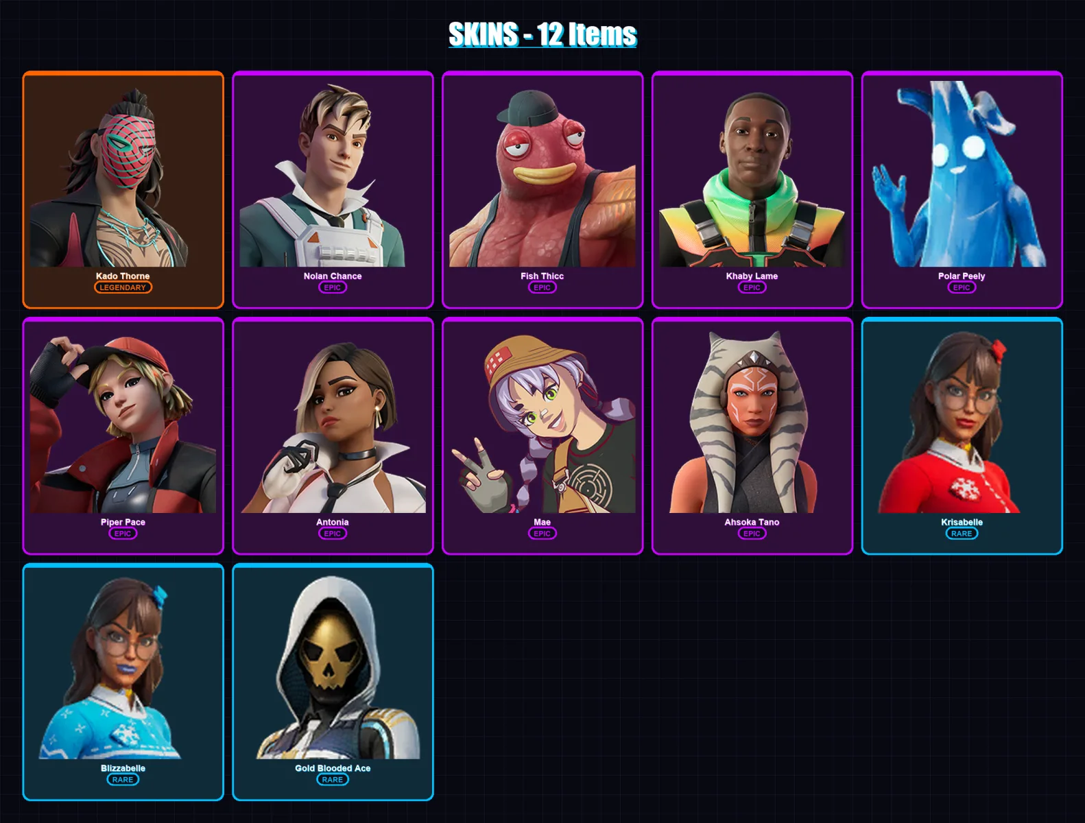 [PC/XBOX/PSN] | Kado Thorne | Nolan Chance | Fish Thicc | Khaby Lame | Polar Peely | 12 skin | 26 pickaxe | 27 emote | 30 glider | Lv539