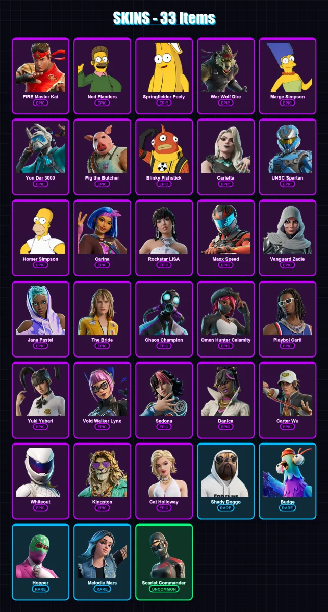 [PC/XBOX/PSN] | FIRE Master Kai | Ned Flanders | Springfielder Peely | 33 skin | Lv486 — Fortnite account