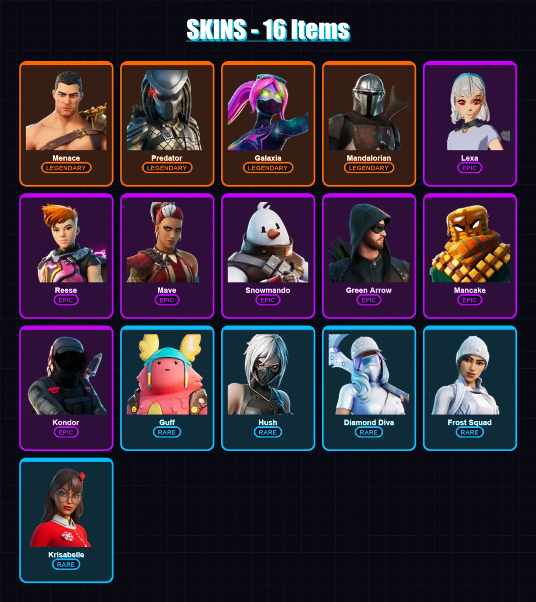 [PC/XBOX/PSN] | Menace | Predator | Galaxia | Mandalorian | Lexa | 16 skin | 20 pickaxe | 16 emote | 19 glider | Lv303 — Fortnite account