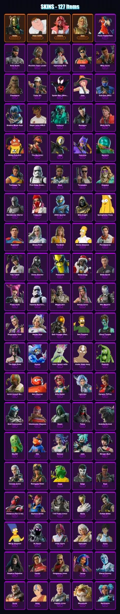 [PC/XBOX] | Hades | Peter Griffin | Valeria | Zeus | Paulie Featherface | 127 skin | 175 pickaxe | 114 emote | 126 glider | Lv2155 — Fortnite account