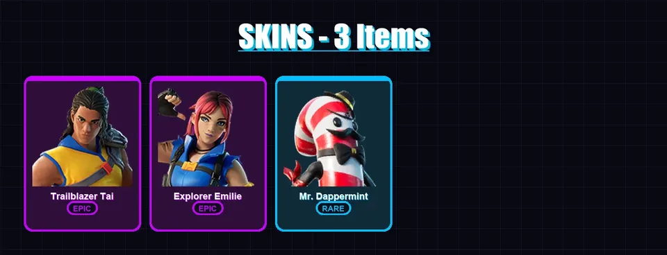 [PC/XBOX/PSN] | Trailblazer Tai | Explorer Emilie | Mr. Dappermint | 3 skin | 3 pickaxe | 1 emote | 5 glider | Lv27 — main preview