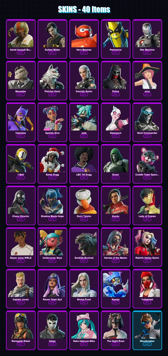 [PC/XBOX/PSN] | Aerial Assault Bomber | Outlaw Midas | Hero Baymax | Peelverine | War Machine | 40 skin | 58 pickaxe | 40 emote | 38 glider | Lv450 — Fortnite account