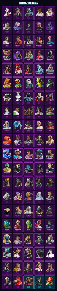 [PC/XBOX] | Gwenpool | Elite Jules | UNSC Spartan | Slayer Juice WRLD | Riftreaver Drift | 101 skin | 189 pickaxe | 106 emote | 120 glider | Lv3130