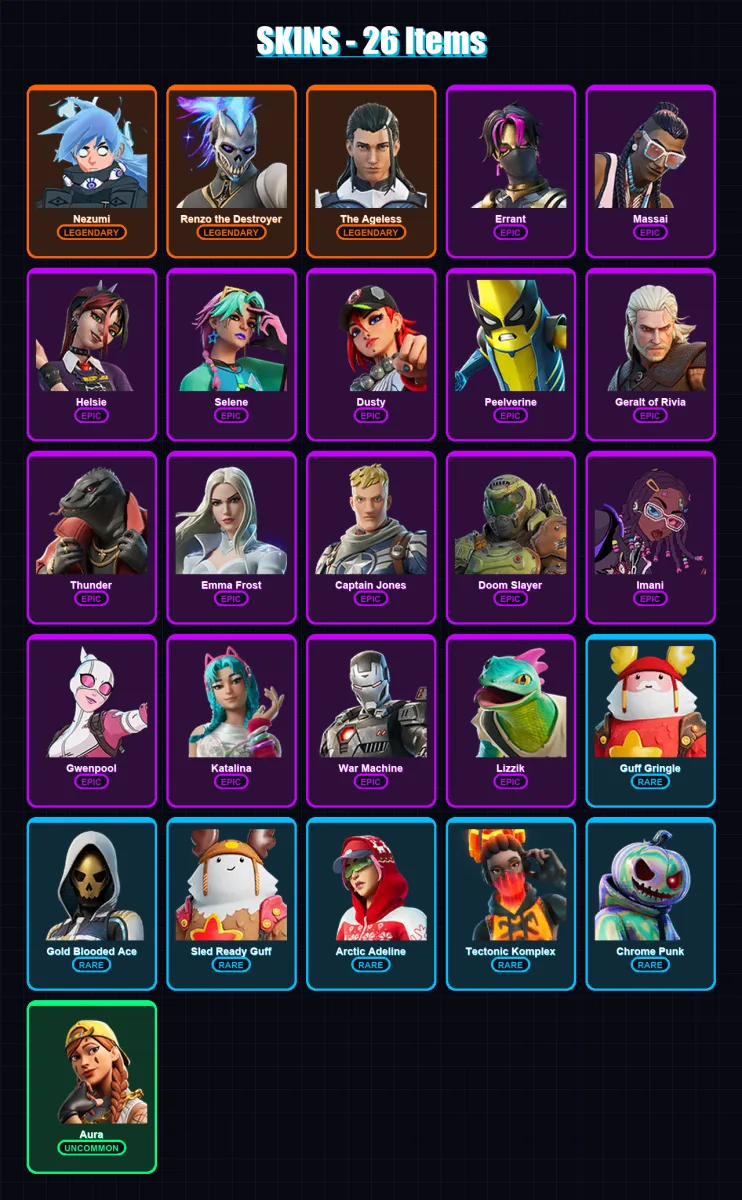 [PC/PSN] | Nezumi | Renzo the Destroyer | The Ageless | Errant | Massai | 26 skin | 47 pickaxe | 32 emote | 43 glider | Lv555