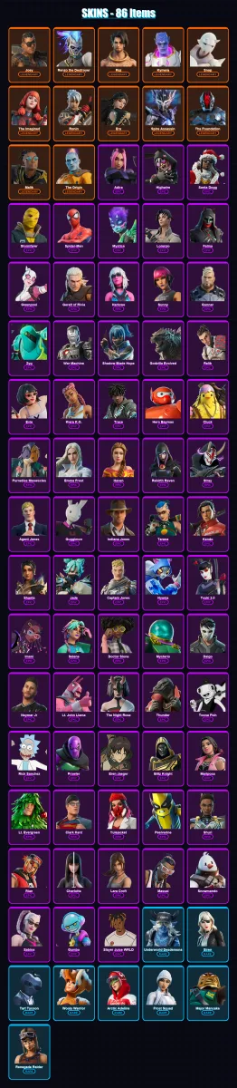 [PS4/PS5/XBOX/PC] | Joey | Renzo the Destroyer | Raz | Kymera | Snap | 86 skin | 129 pickaxe | 95 emote | 118 glider | Lv1758