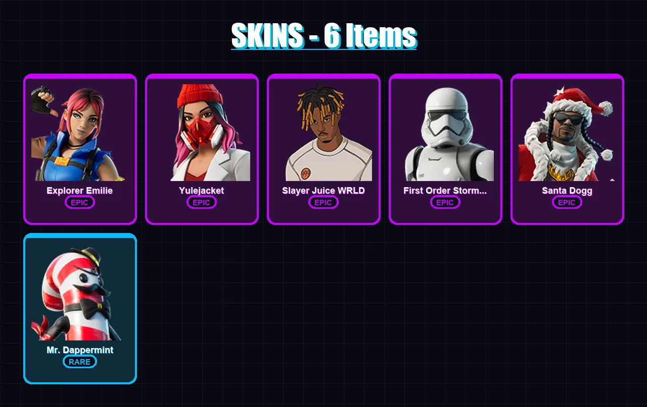 [PC/XBOX/PSN] | Explorer Emilie | Yulejacket | Slayer Juice WRLD | 6 skin | Lv43