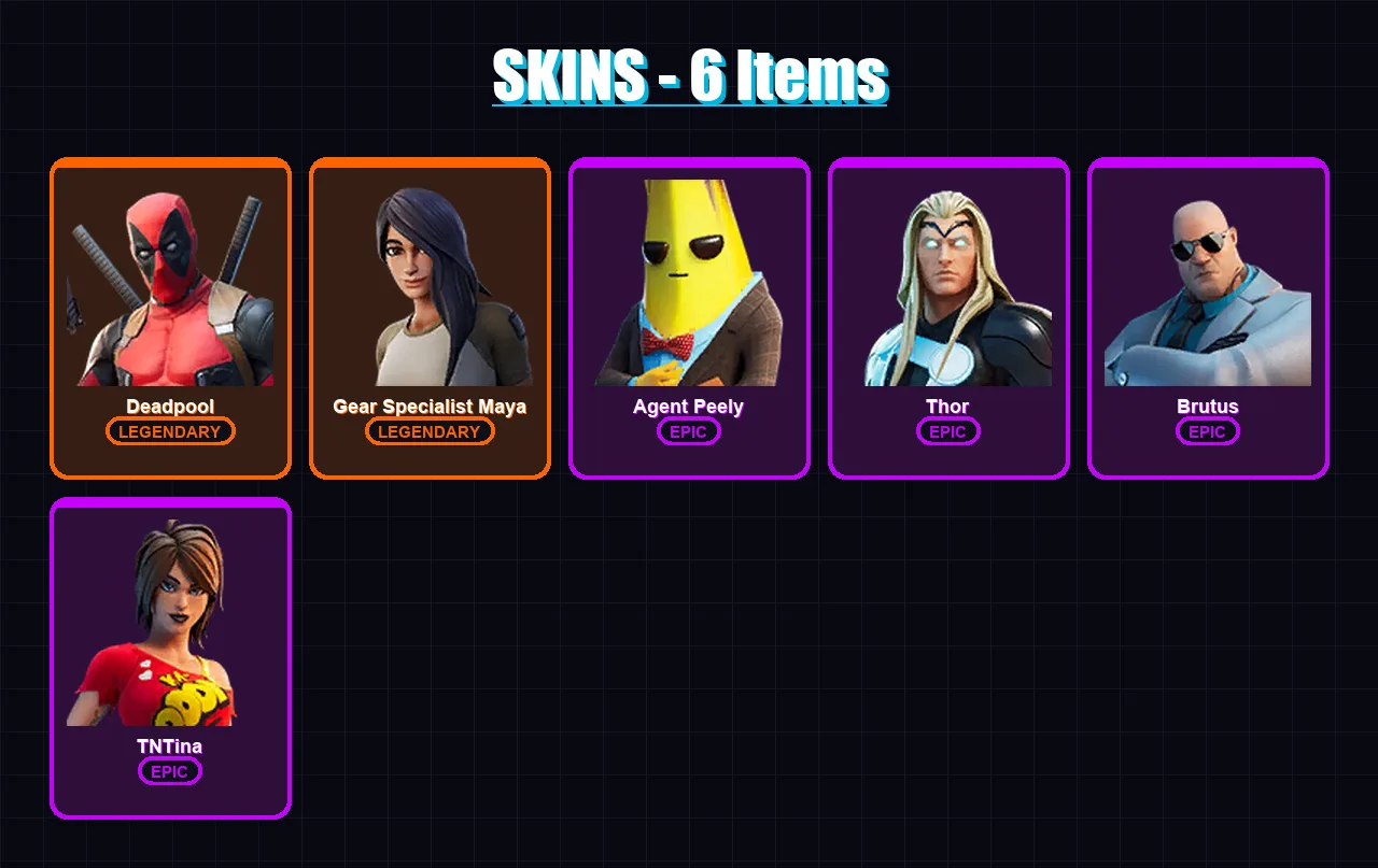 [PS4/PS5/XBOX/PC] | Deadpool | Gear Specialist Maya | Agent Peely | Thor | Brutus | 6 skin | 8 pickaxe | 8 emote | 10 glider | Lv117