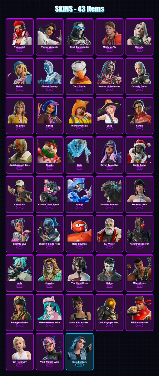 [PC/XBOX/PSN] | Yulejacket | Vogue Vigilante | Skull Commander | Marty McFly | Carletta | 43 skin | 63 pickaxe | 42 emote | 41 glider | Lv680 — Fortnite account