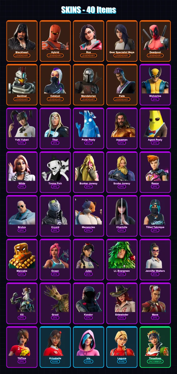 [PC/PSN] | Blackheart | Hybrid | Rox | Gear Specialist Maya | Deadpool | 40 skin | 43 pickaxe | 46 emote | 49 glider | Lv661 — Fortnite account