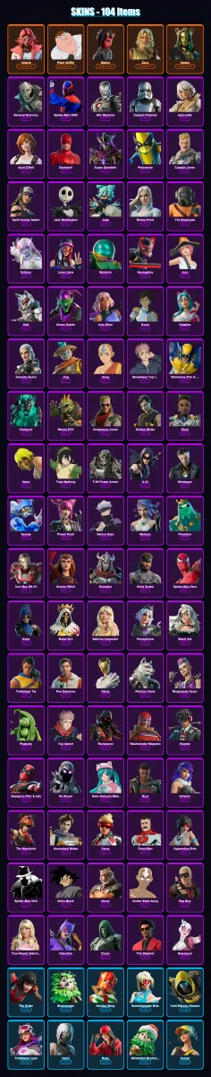 [PC/PSN] | Valeria | Peter Griffin | Malice | Zeus | Hades | 104 skin | 106 pickaxe | 114 emote | 59 glider | Lv868