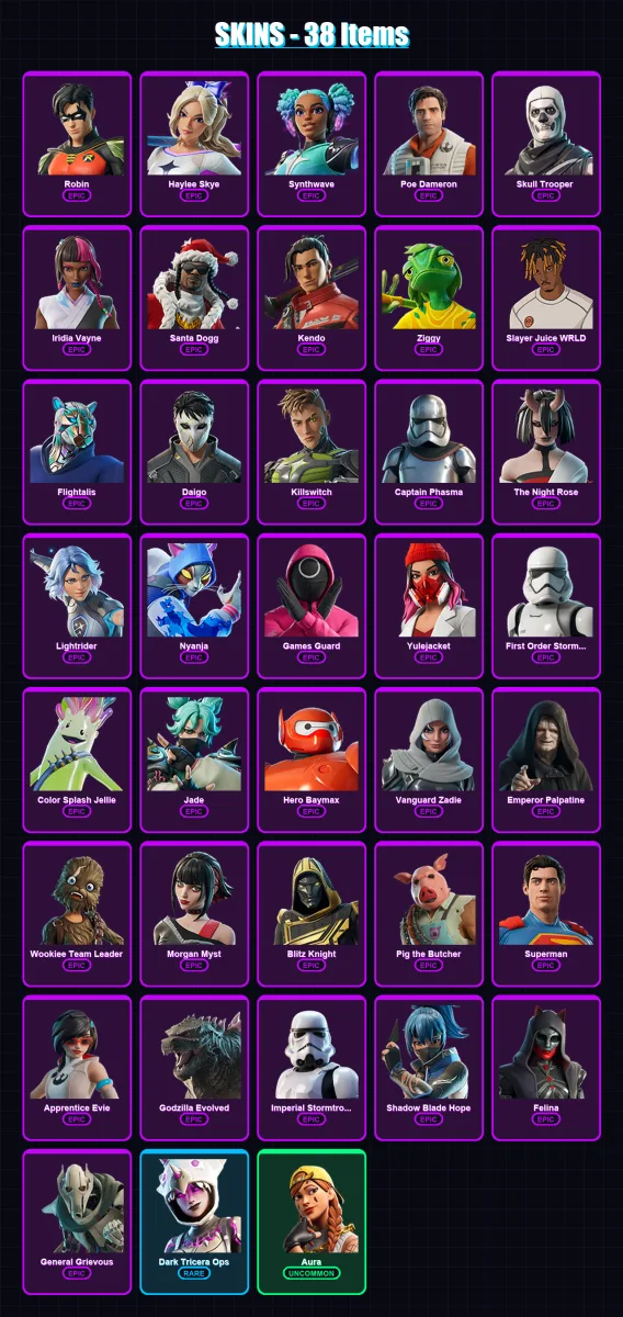 [SWITCH/XBOX/PSN/PC] | Robin | Haylee Skye | Synthwave | Poe Dameron | Skull Trooper  | 38 skin | 79 pickaxe | 43 emote | 53 glider | Lv830 — Fortnite account