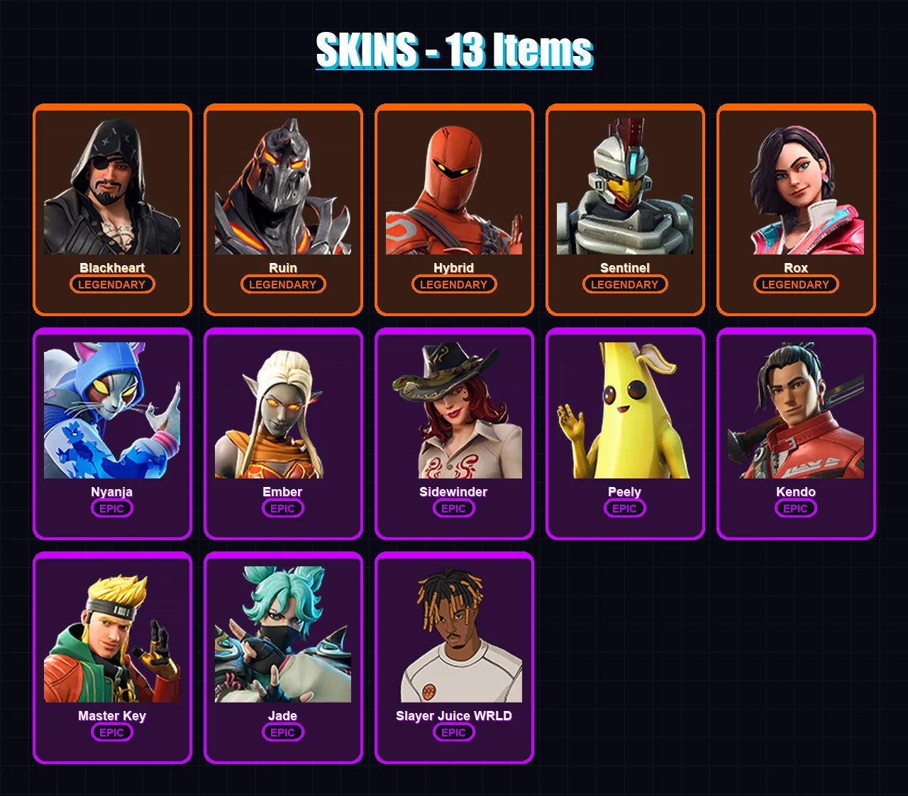 [PC/XBOX/PSN] | Blackheart | Ruin | Hybrid | Sentinel | Rox | 13 skin | 18 pickaxe | 22 emote | 21 glider | Lv291
