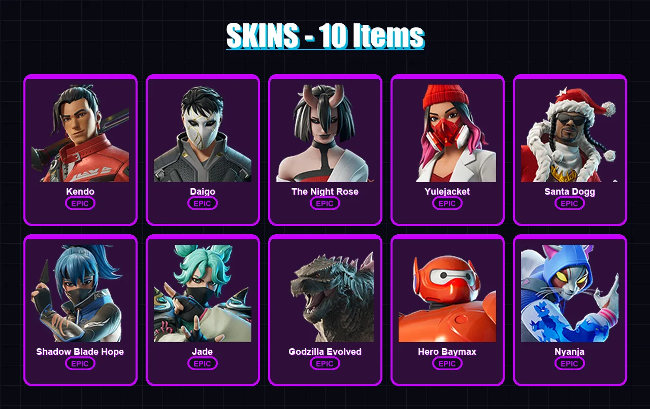 [PC/XBOX/PSN] | Kendo | Daigo | The Night Rose | Yulejacket | Santa Dogg | 10 skin | 31 pickaxe | 15 emote | 23 glider | Lv291