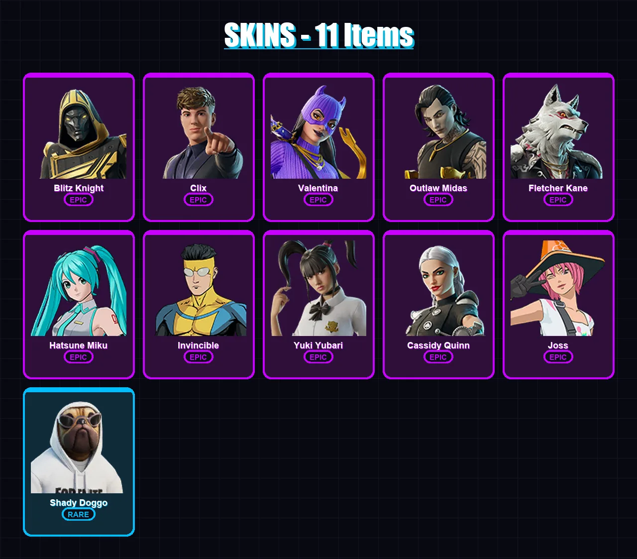 [PC/PSN] | Blitz Knight | Clix | Valentina | Outlaw Midas | Fletcher Kane | 11 skin | 29 pickaxe | 16 emote | 23 glider | Lv168