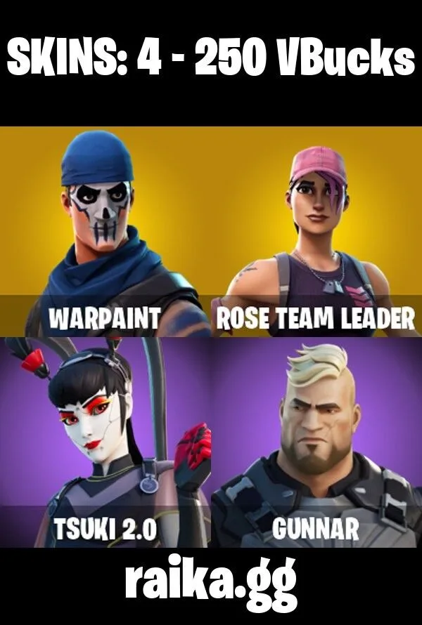 4 skins All Platforms OG STW | Tsuki 2.0 | Gunnar | Pursuit | Lunar Hyperjet | Spectra Protector | Skirmish 250 VB Instant Delivery — Fortnite account