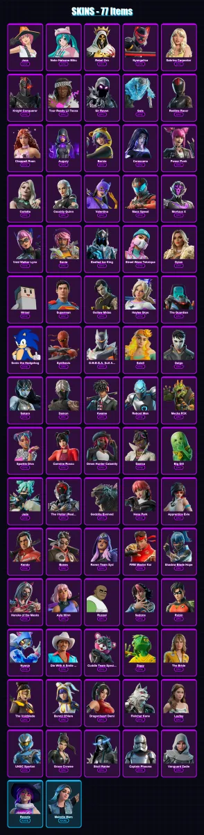 [PC/PSN] | Joss | Neko Hatsune Miku | Rebel Oro | Nyangelica | Sabrina Carpenter | 77 skin | 63 pickaxe | 38 emote | 33 glider | Lv185