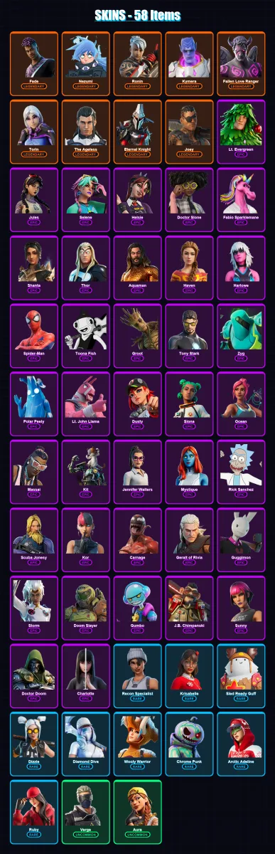 [SWITCH/XBOX/PC] | Fade | Nezumi | Ronin | Kymera | Fallen Love Ranger | 58 skin | 76 pickaxe | 79 emote | 76 glider | Lv1481