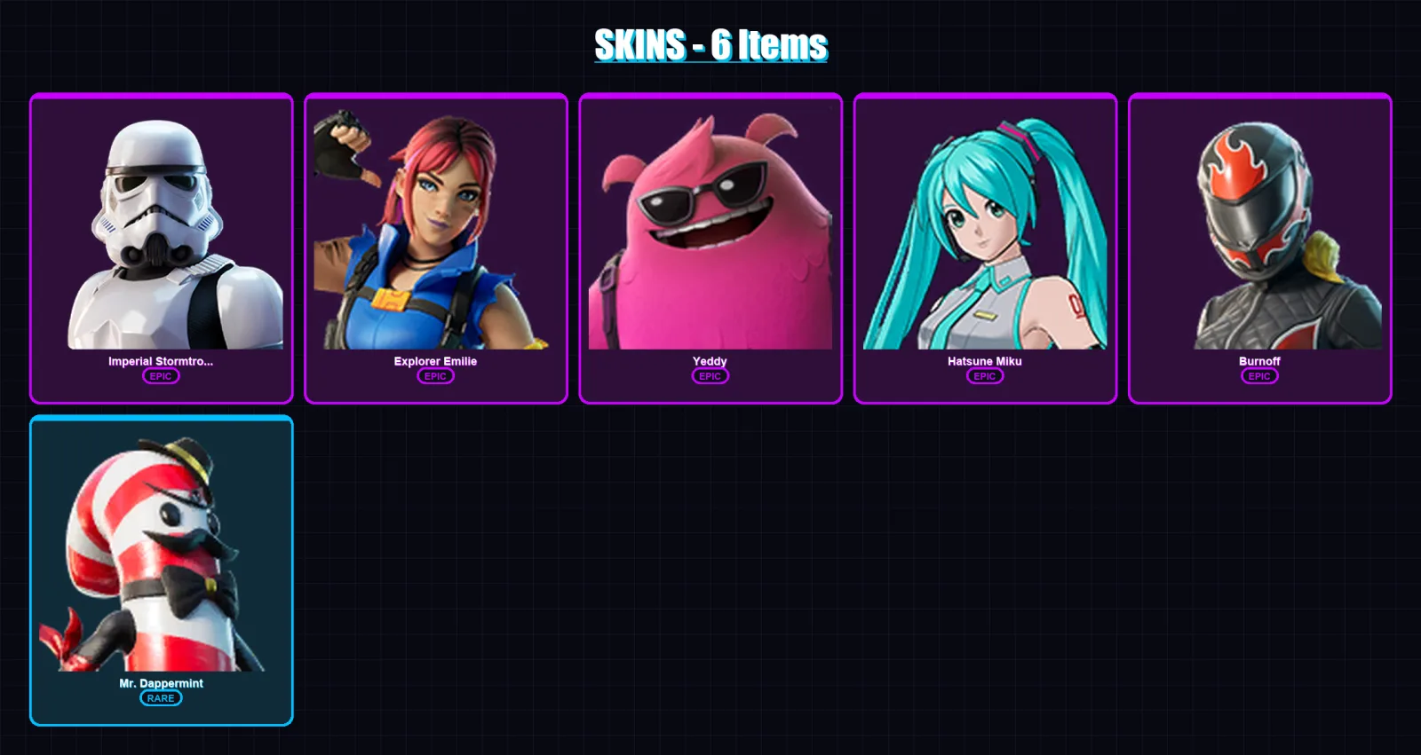 [PC/PSN] | Imperial Stormtrooper | Explorer Emilie | Yeddy | Hatsune Miku | Burnoff | 6 skin | 7 pickaxe | 3 emote | 7 glider | Lv39