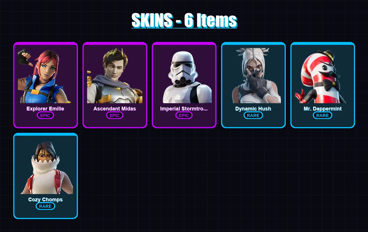 [PC/XBOX/PSN] | Explorer Emilie | Ascendant Midas | Imperial Stormtrooper | 6 skin | Lv40