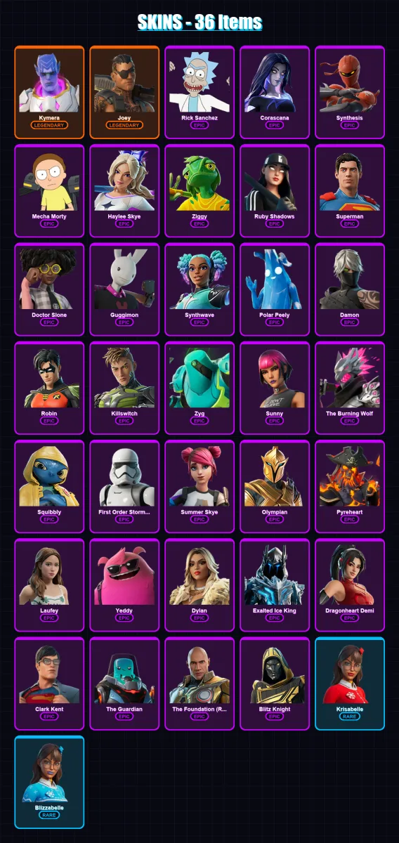 [PC/PSN] | Kymera | Joey | Rick Sanchez | Corascana | Synthesis | 36 skin | 64 pickaxe | 36 emote | 50 glider | Lv551