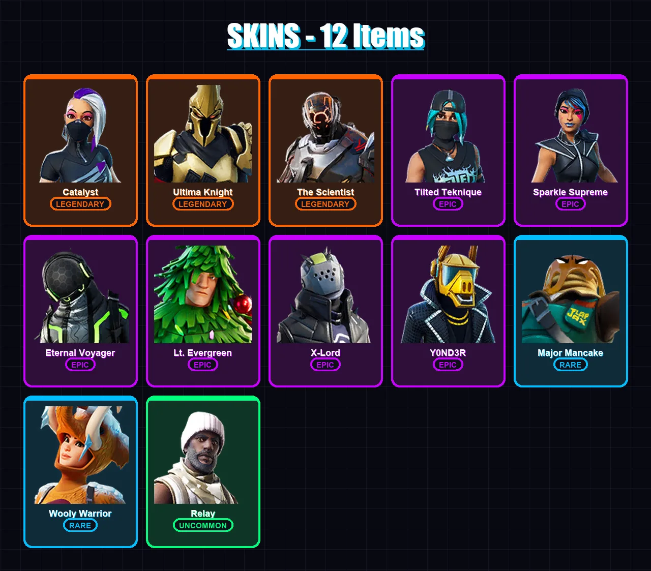 [PC/XBOX/PSN] | Catalyst | Ultima Knight | The Scientist | Tilted Teknique | Sparkle Supreme | 12 skin | 23 pickaxe | 33 emote | 30 glider | Lv499