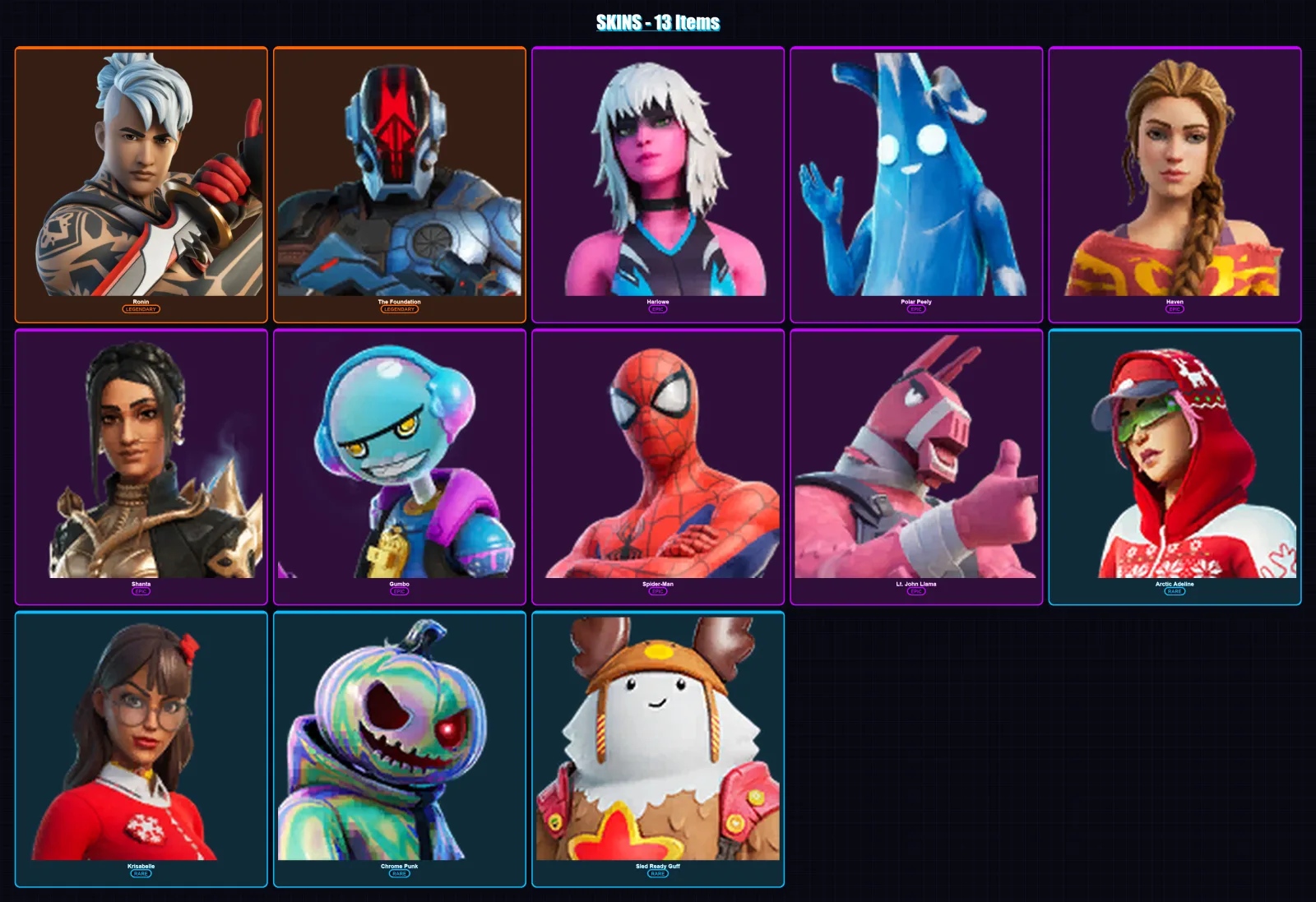 [PC/PSN] | Ronin | The Foundation | Harlowe | Polar Peely | Haven | 13 skin | 20 pickaxe | 14 emote | 24 glider | Lv292
