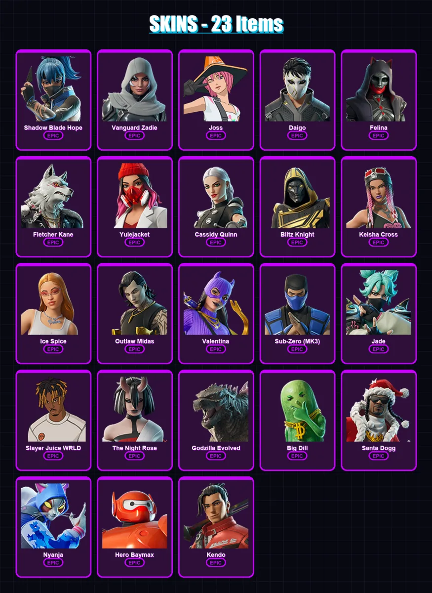 [PC/XBOX] | Shadow Blade Hope | Vanguard Zadie | Joss | Daigo | Felina | 23 skin | 65 pickaxe | 41 emote | 42 glider | Lv996