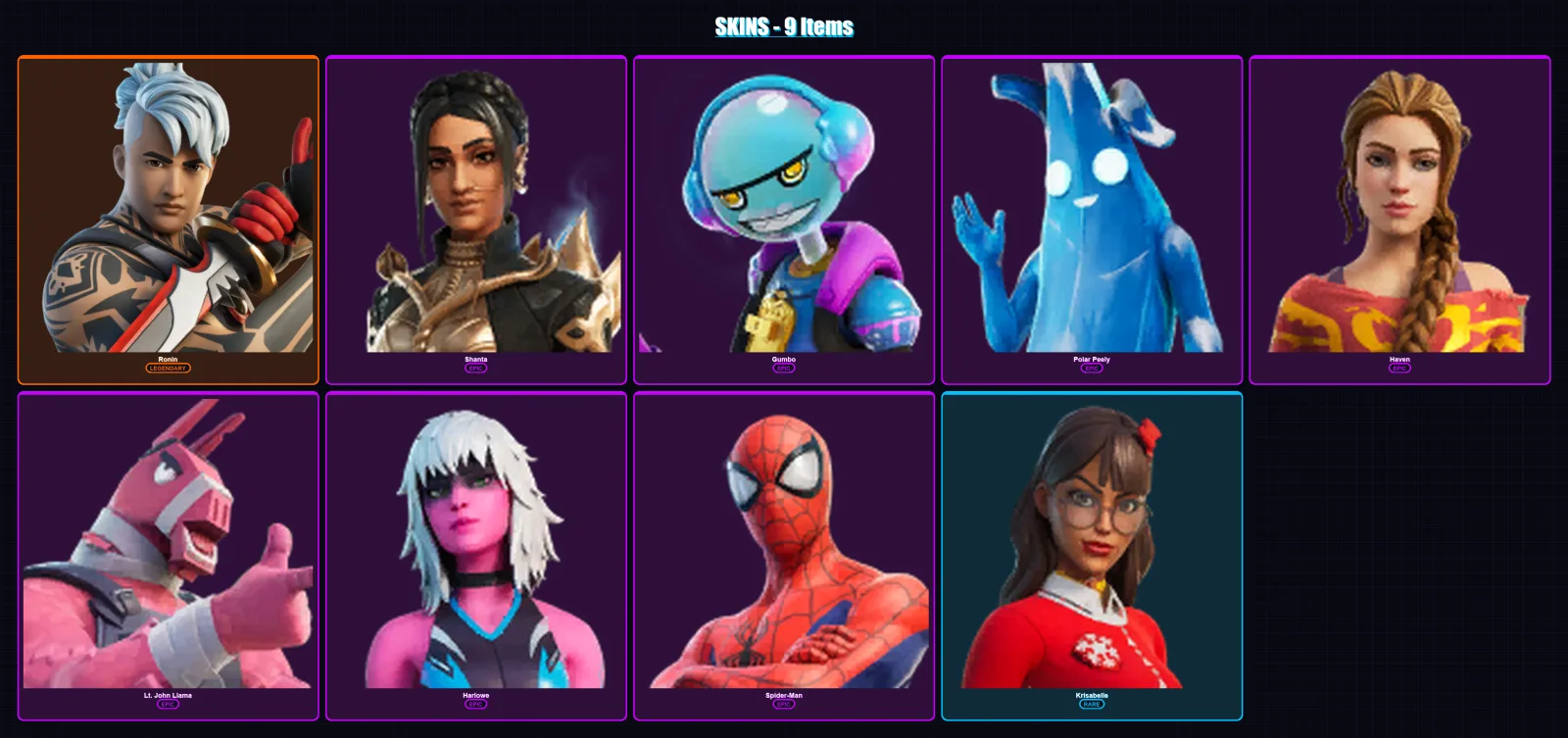 [PC/PSN] | Ronin | Shanta | Gumbo | Polar Peely | Haven | 9 skin | 16 pickaxe | 10 emote | 13 glider | Lv154