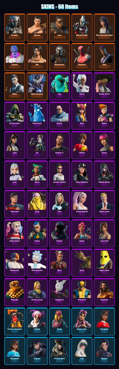 [PS4/PS5/XBOX/PC] | Predator | Menace | Joey | Eternal Knight | Gear Specialist Maya | 60 skin | 63 pickaxe | 65 emote | 61 glider | Lv1051 — Fortnite account