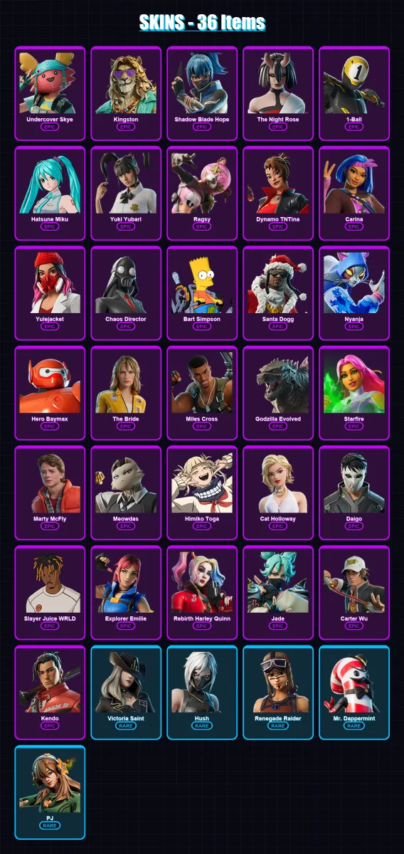 [PC/XBOX/PSN] | Undercover Skye | Kingston | Shadow Blade Hope | The Night Rose | 1-Ball | 36 skin | 47 pickaxe | 43 emote | 36 glider | Lv302 — Fortnite account