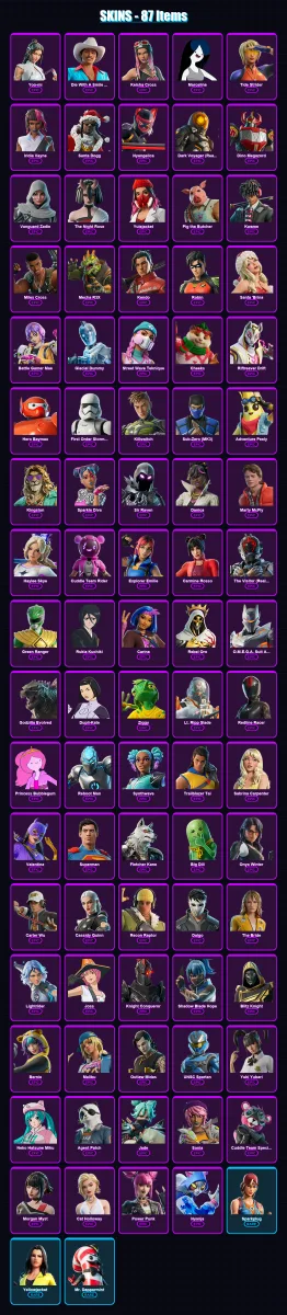 [SWITCH/XBOX/PC] | Yoo-mi | Die With A Smile Bruno | Keisha Cross | Marceline | Tide Strider | 87 skin | 128 pickaxe | 109 emote | 81 glider | Lv165