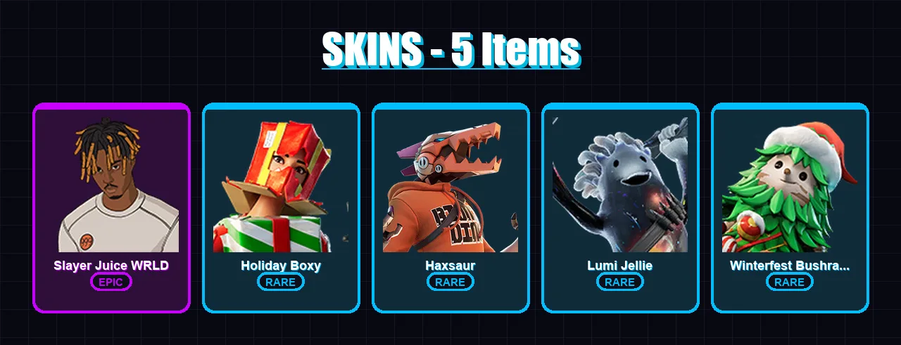 [PC/PSN] | Slayer Juice WRLD | Holiday Boxy | Haxsaur | Lumi Jellie | Winterfest Bushranger | 5 skin | 15 pickaxe | 10 emote | 14 glider | Lv139