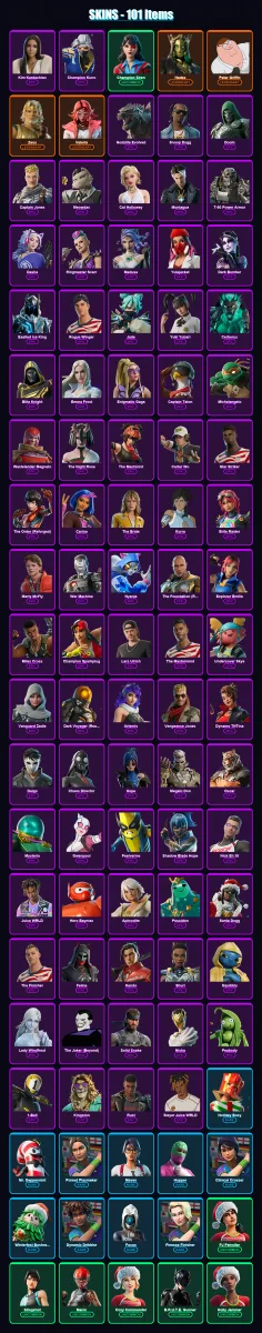 [PC/XBOX/PSN] | Kim Kardashian | Champion Kuno | Champion Siren | Hades | Peter Griffin | 101 skin | 149 pickaxe | 101 emote | 93 glider | Lv2048