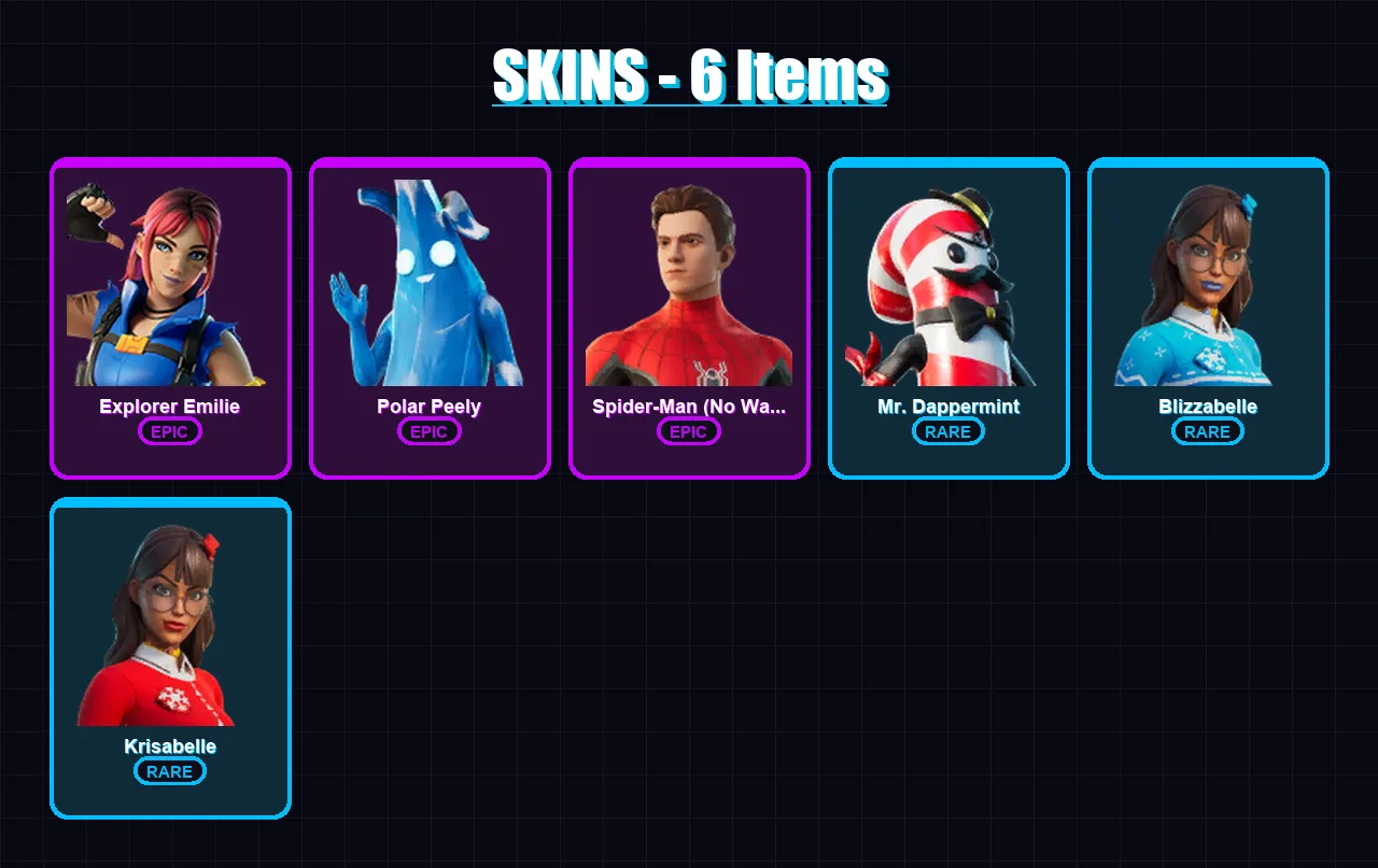 [PC/XBOX/PSN] | Explorer Emilie | Polar Peely | Spider-Man (No Way Home) | 6 skin | Lv172