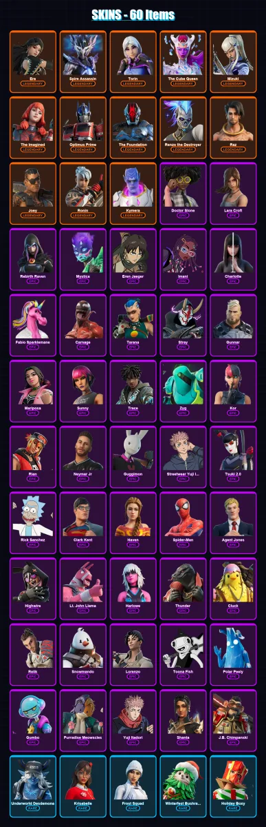 [SWITCH/XBOX/PC] | Era | Spire Assassin | Torin | The Cube Queen | Mizuki | 60 skin | 75 pickaxe | 59 emote | 81 glider | Lv1651