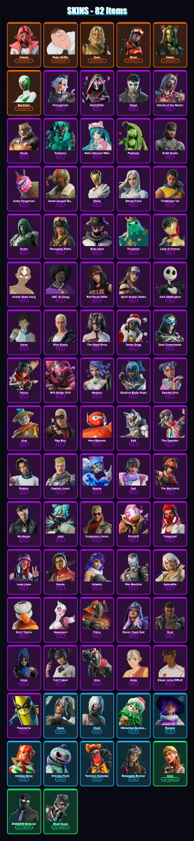 [PC/XBOX/PSN] | Valeria | Peter Griffin | Zeus | Blaze | Hades | 82 skin | 109 pickaxe | 76 emote | 60 glider | Lv960 — Fortnite account