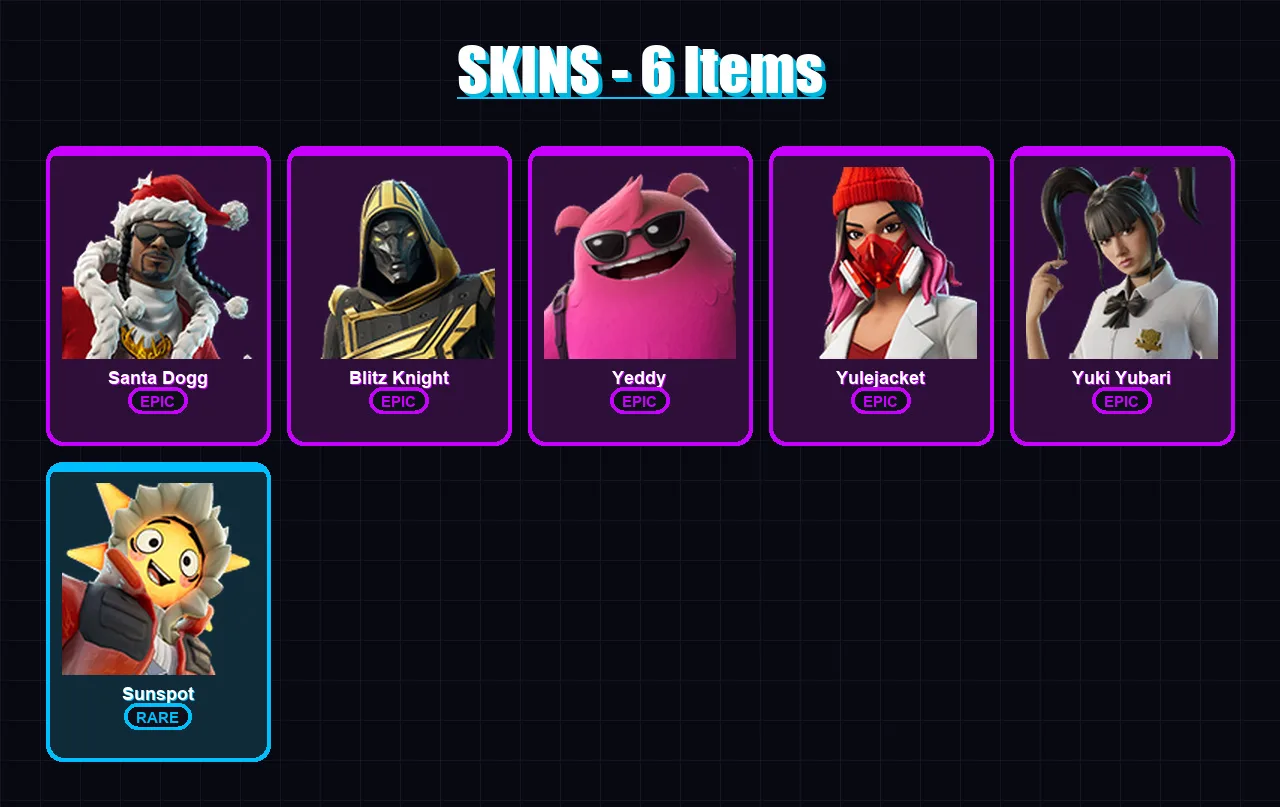 [PC/XBOX] | Santa Dogg | Blitz Knight | Yeddy | Yulejacket | Yuki Yubari | 6 skin | 35 pickaxe | 15 emote | 19 glider | Lv202