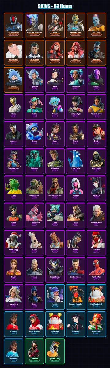 [PC/XBOX/PSN] | The Foundation | Renzo the Destroyer | Ronin | Spectra Knight | The Origin | 63 skin | 82 pickaxe | 61 emote | 69 glider | Lv1092